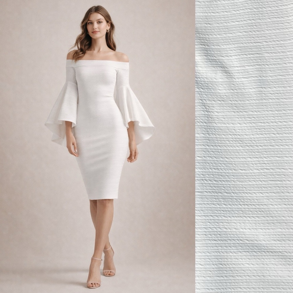 BISOU BISOU Michele Bohbot White Off-Shoulder Bell Sleeve Dress XS